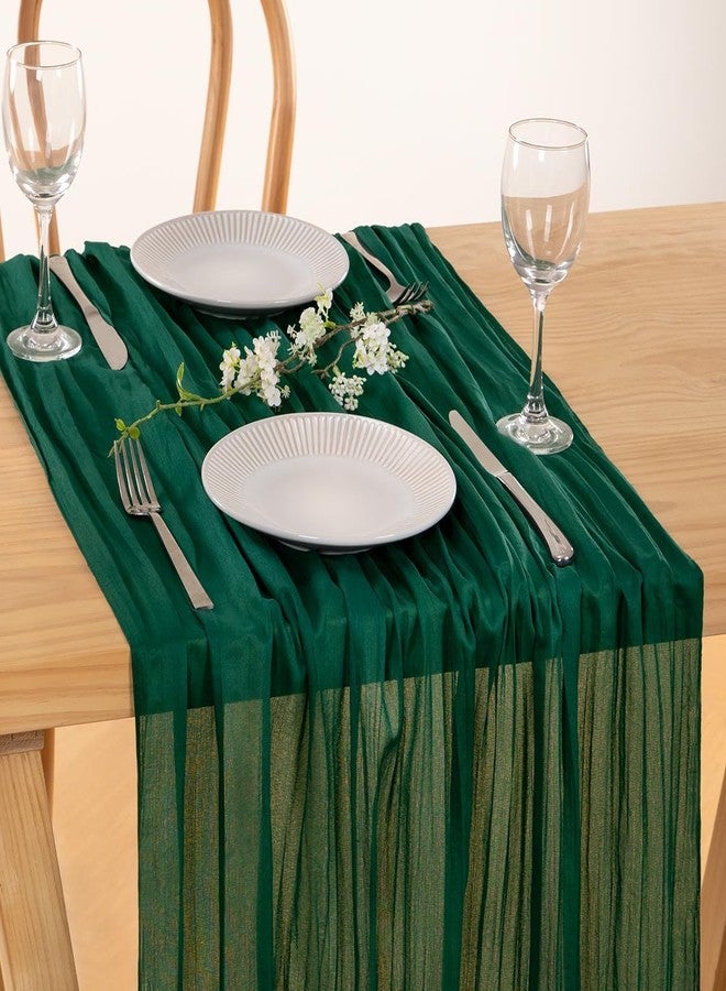 MLMC Emerald Green Table Runner Boho Dark Green Cheesecloth Table Runner 10ft Sheer Gauze Cheese Cloth Decorations for St. Patrick's Day Wedding Bridal Shower Home Party Decor - Image 3